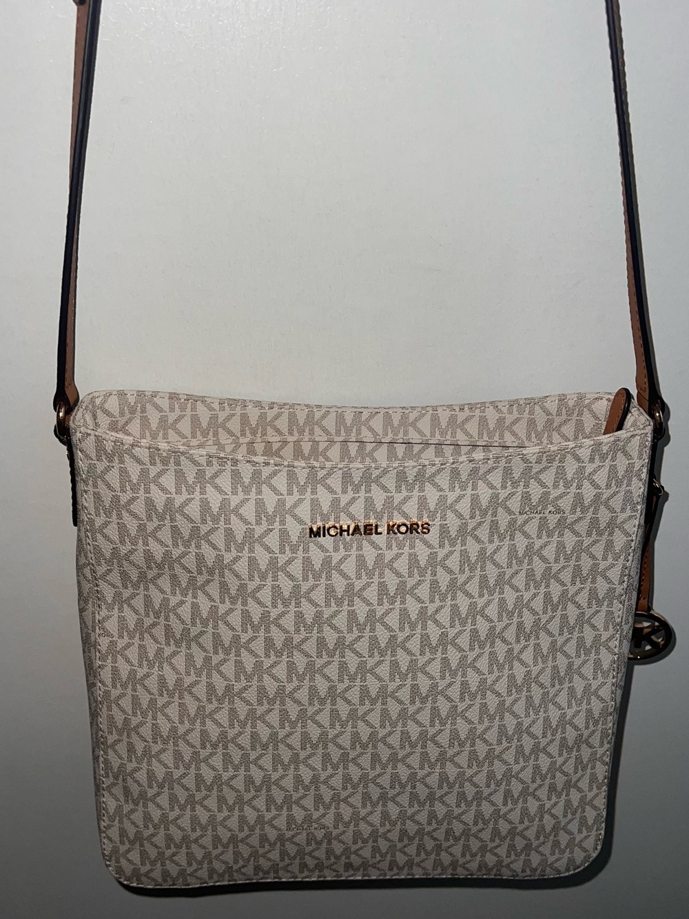 Michael Kors Taupe MK Monogram Crossbody Bag